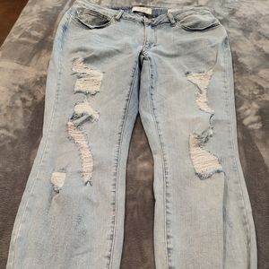 Heavy Distressed Judy Blue Boy Friend Cut Stretch Jeans Ankle Length